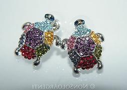 Donna Perno Farfallina Lam Argento Tartaruga Amuleto Strass 