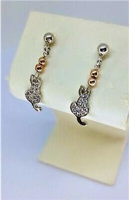 Donna Ragazza Pendenti Argento 925 Charm Gatto Micio Brillan