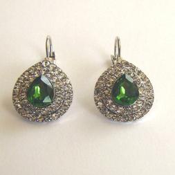 Donna Retr&ograve; A Goccia Colore Argento Smeraldo Zirconi Bianch