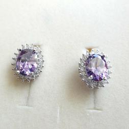 Donna Retr&ograve; Colore Argento Ametista Ovale E Zirconi Bianchi