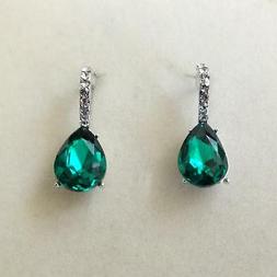 Donna Retr&ograve; Colore Argento Smeraldo A Goccia E Zirconi Bian