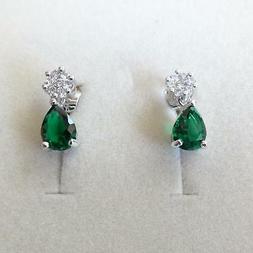 Donna Retr&ograve; Colore Argento Smeraldo A Goccia E Zirconi Bian