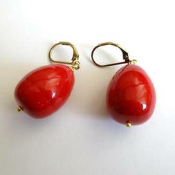 Donna Retro' Colore Oro Grande Goccia Corallo Rosso Pendente