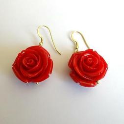 Donna Retr&ograve; Colore Oro Grande Rosa Di Corallo Rosso Pendent