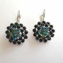 Donna  Retr&ograve; Pendenti Fiore Colore Argento Con Smeraldi - 2