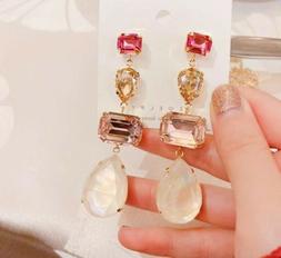 Donna Strass Pietre Brillanti Pendenti Asimmetrici Colorati 