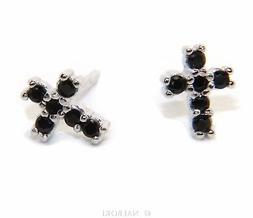 Donna Uomo Argento 925 Zircone Nero Brillante Croce Piccoli