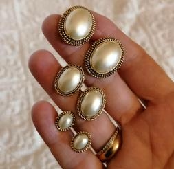 Donna Vintage Bigiotteria Color Oro E Perla Ovale Con Perno 