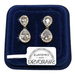 Doppia Goccia Donna Pl. Oro Giallo 18k Con Cristalli Swarovs