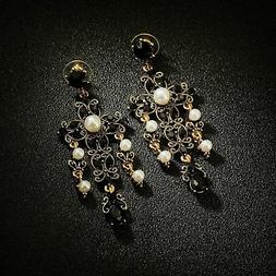 Dorato Lampadario Croce Pizzo Perle Nero Retr&ograve; Barocco Xx29