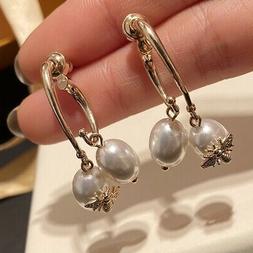 Dorato Orecchio Giacca Piccola Perle Bianco Ape Matrimonio E