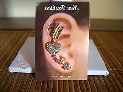 Ear Cuff Clip Strass Cuore & Freccia Love Donna Color Oro Ni