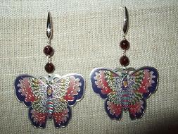 Ear Rings Farfalla Pendenti Granato Rosso Argento Silver 925