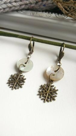 Earrings Bronzo Fiocco Di Neve Madreperla Vintage Pendenti