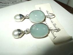 Earrings Cabochon Acquamarina Perla Argento 925 Sterling Mon