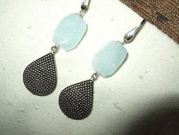 Earrings Pendenti Acquamarina Azzurra Argento 925 Sterling S