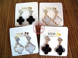 Donna Pendenti Quadrifoglio Portafortuna Bianco Nero + Stras