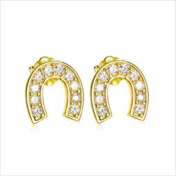 Ferro Di Cavallo Placcato Oro Bianco Cristallo Argento Sterl