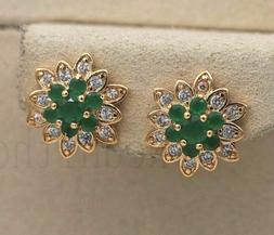 Fiore A Bottone Smeraldo  E Zirconi Oro