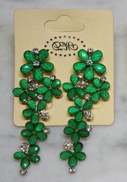 Fiori Pendenti Con Cristalli E Strass Da Donna Verde Scuro