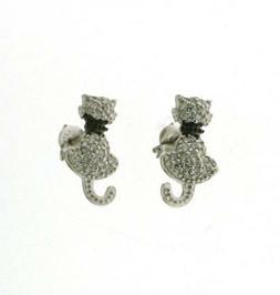 Gatto Argento 925 Rodiato Con Brillanti Bianchi Collarino Ne