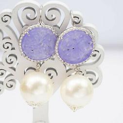 Giada Lavanda Incisa Cristalli Perle Ottone Argento, Zirconi