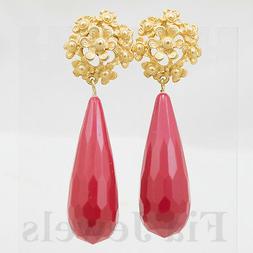 Goccia Corallo Rosso Sfaccettato Fiori Filigranati Oro Pl Gi