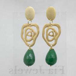 Goccia Radice Smeraldo Sfaccettata Ottone Earrings Brass Eme