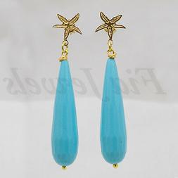 Goccia Turchese Stella Marina Argento Placc Oro Gioielli Art