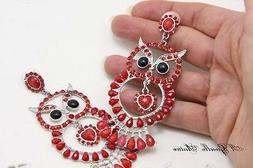 Grande Gufo Gufi Civette Pl Oro Bianco Rosso Owl Earrings