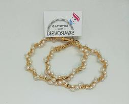 Grandi Da Donna Cerchio Oro Giallo Placcato Perle Swarovski 