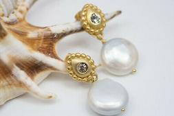 Grandi Perle Barocche Gocce Cristalli Ottone Big Coin Pearls