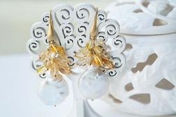 Grappolo Di Quarzo Citrino Naturale E Perla Naturale,argento