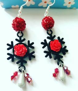 Hand Made Fiocco Neve Fimo Rosso Unico Cristallo Vetro Ideea