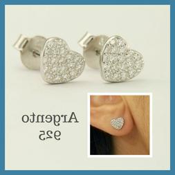 In Argento 925 A Forma Di Cuore Zirconi Bottone Lobo Da Donn