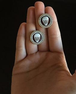 In Argento 925 Cammeo Sardonico Bottone Zirconi Made In Ital