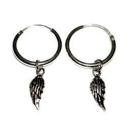 In Argento 925 Cerchio 2 X 18mm Con Pendente Ali Di Angelo