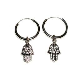 In Argento 925 Cerchio 2 X 18 Mm Con Pendente Mani Di Fatima