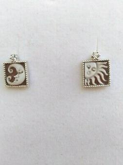 In Argento 925 Con Cameo Inciso A Mano E Zirconi Sole E Luna