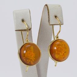 In Argento 925 Dorato Con Ambra Tonda Incisa Aght 0725