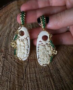 In Argento 925 Dorato Fossile Corno Earring Made In Italy