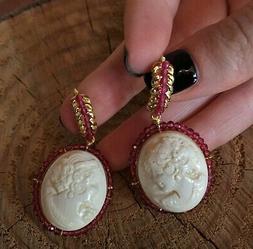 In Argento 925 Dorato Fossile Corno Earring Made In Italy