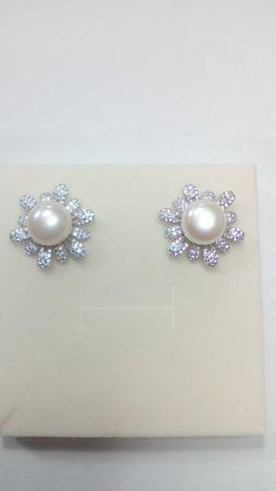 In Argento 925 Fiore Con Zirconi E Perla Vera