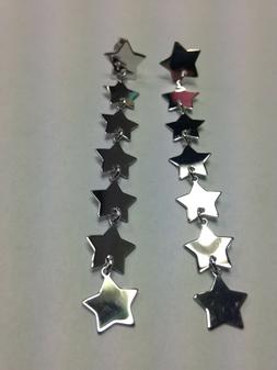 In Argento 925 Lunghi, Fila Di Stelle Lisce