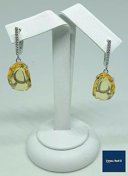 In Argento 925 Pendenti Con Quarzo Giallo E Zirconi