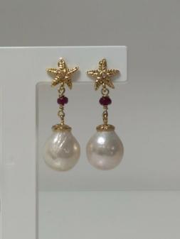 In Argento 925, Rubini Grezzi E Perle Barocche Vere