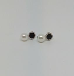 In Argento 925 Tondo Nero Con Giro Zirc &Oslash; 9,5 Mm E Perla 9m