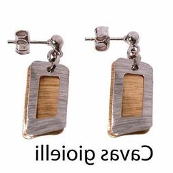 In Argento Bicolore, Orecchini Geometrici Rettangolari Sovra