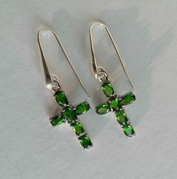 In Argento Sterling 925 A Crocetta Con Cromodiopsidi Natural