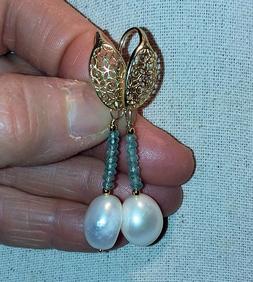 In Argento Sterling 925 Dorato, Apatite Azzurra, Perle Baroc